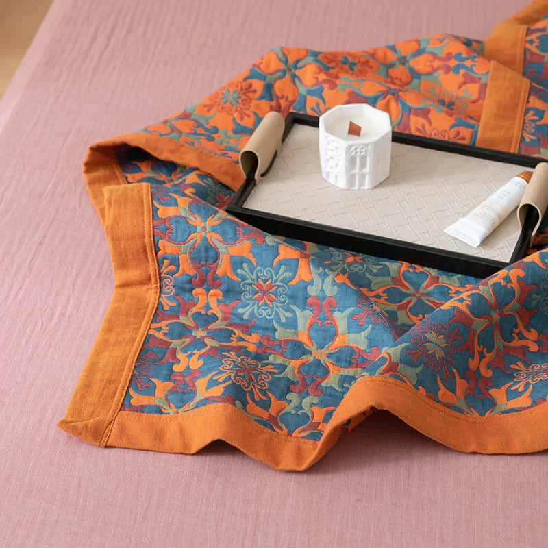 Blue Patterned Six-Layer Cotton Quilt – TerraLoom Comfort Blanket
