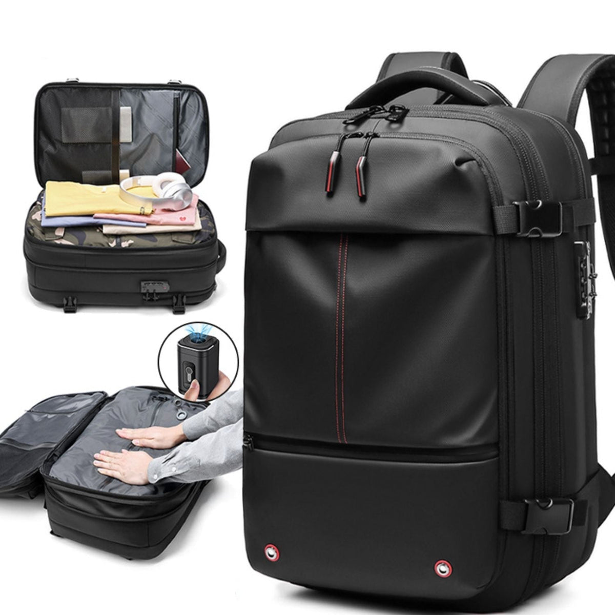 Compression Travel Backpack with Built-In Vacuum System - Space-Saving Cabin Bag