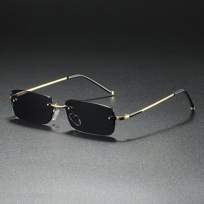 Men's Rimless Rectangular Sunglasses with Gradient Lenses and Gold-Tone Temples