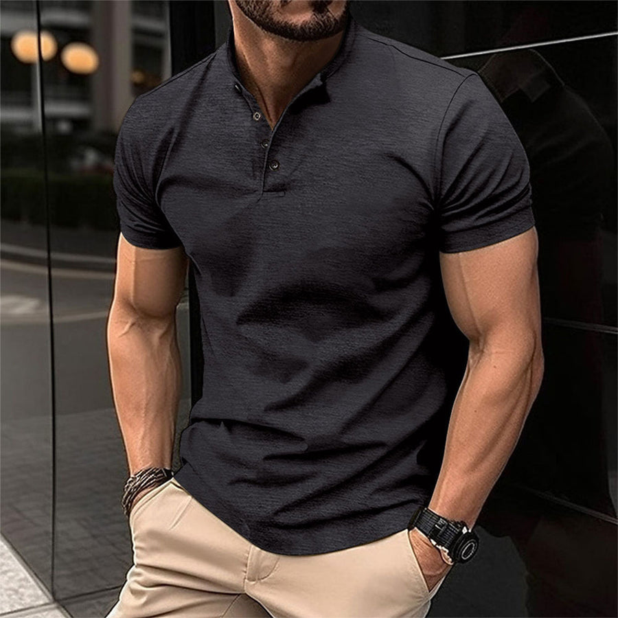 Men's Short Sleeve Henley Polo Shirt