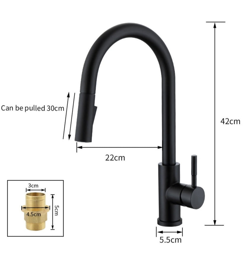 Modern Brass Pull-Out Kitchen Mixer Tap – Touchless Sensor Faucet with Flexible Spout