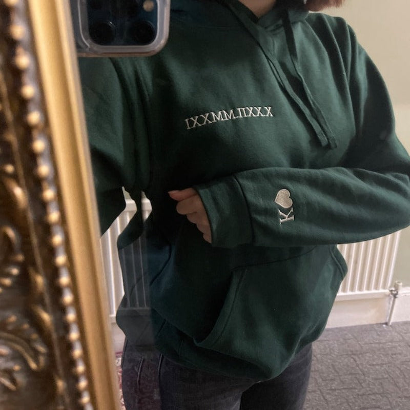 Personalised Matching Couples Hoodies with Roman Numeral Date