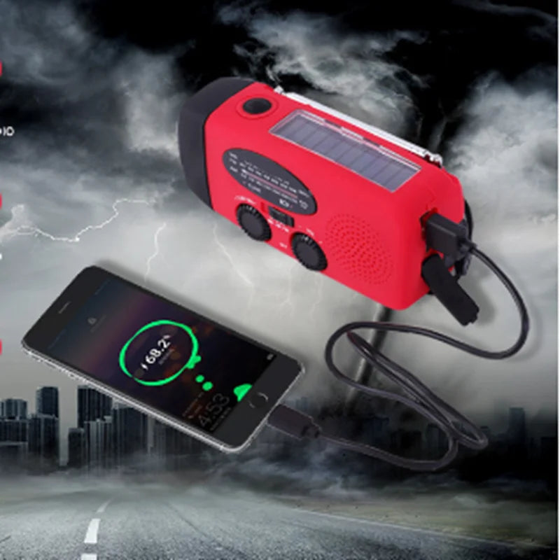 Portable Multifunctional Emergency Radio with LED Flashlight and Power Bank