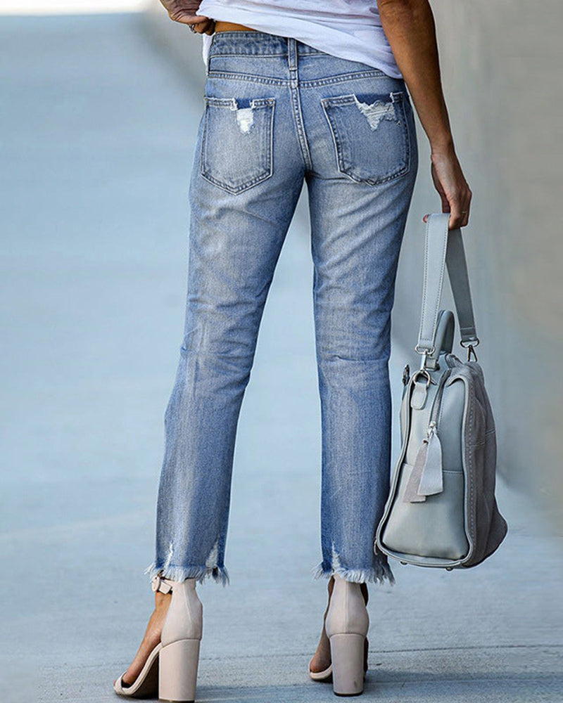 Women's Distressed Slim Fit Jeans – Liora