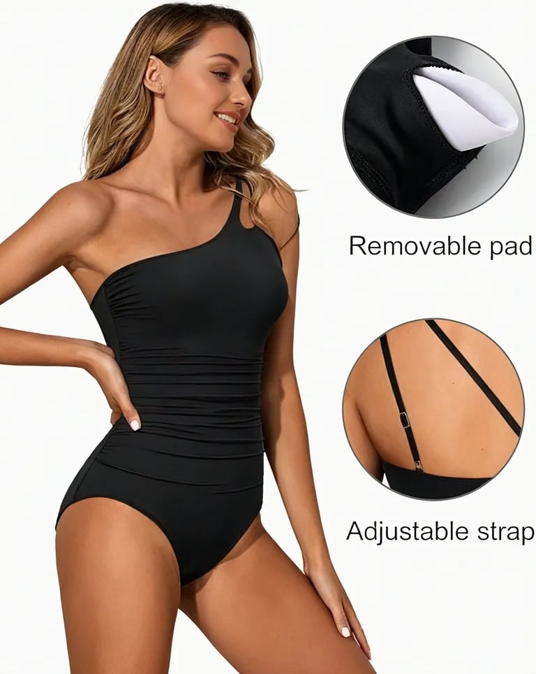 Women's Elegant One-Shoulder Tummy Control Swimsuit