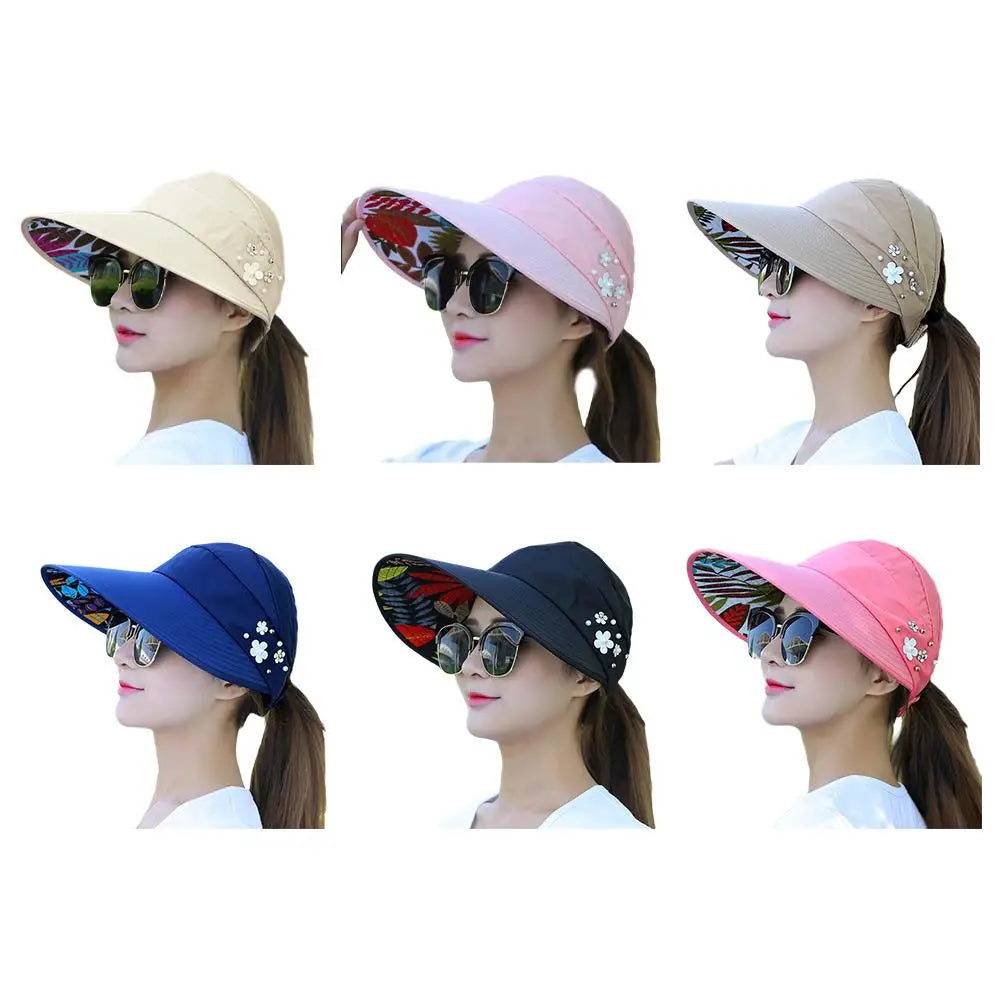 Women's Foldable Wide-Brim Beach Hat with UV Protection