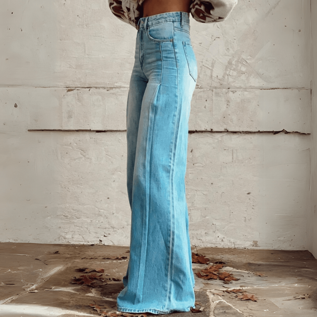 Women's High-Waist Wide-Leg Jeans with Trendy Print