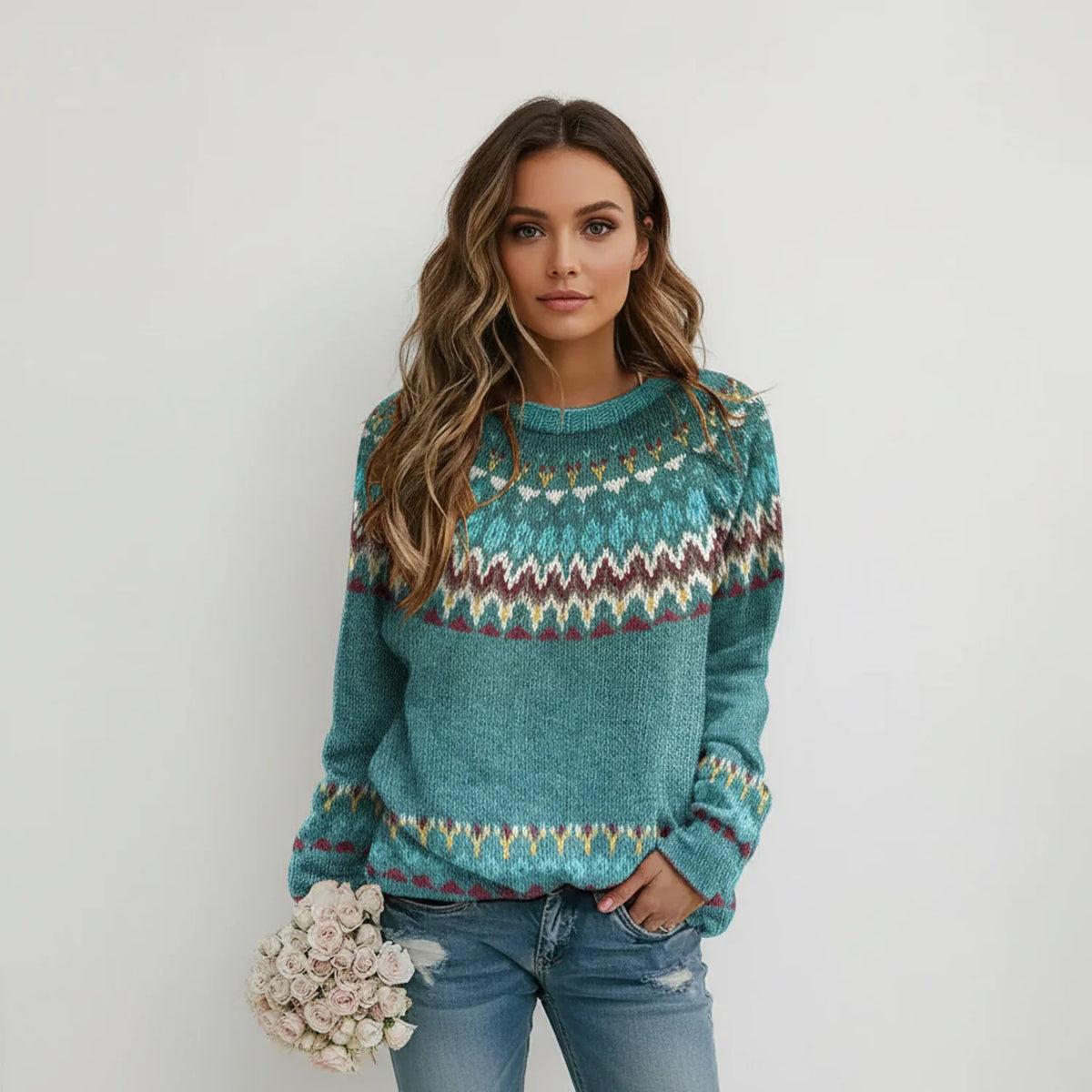 Women's Patterned Long-Sleeve Sweater