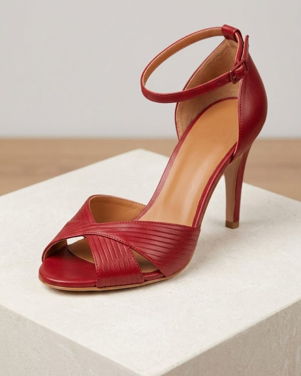 Women's Red Stiletto Heel Ankle Strap Sandals