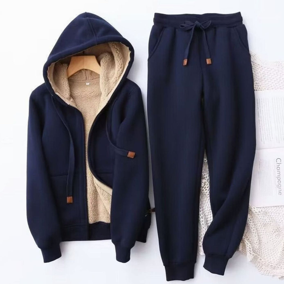 Women's Winter Zip-Up Hooded Tracksuit with Lining