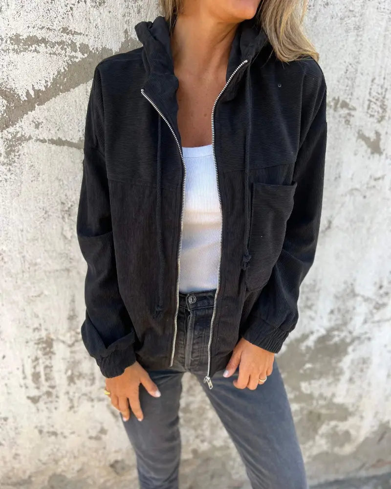 Women's Zip-Up Hooded Jacket with Side Pockets