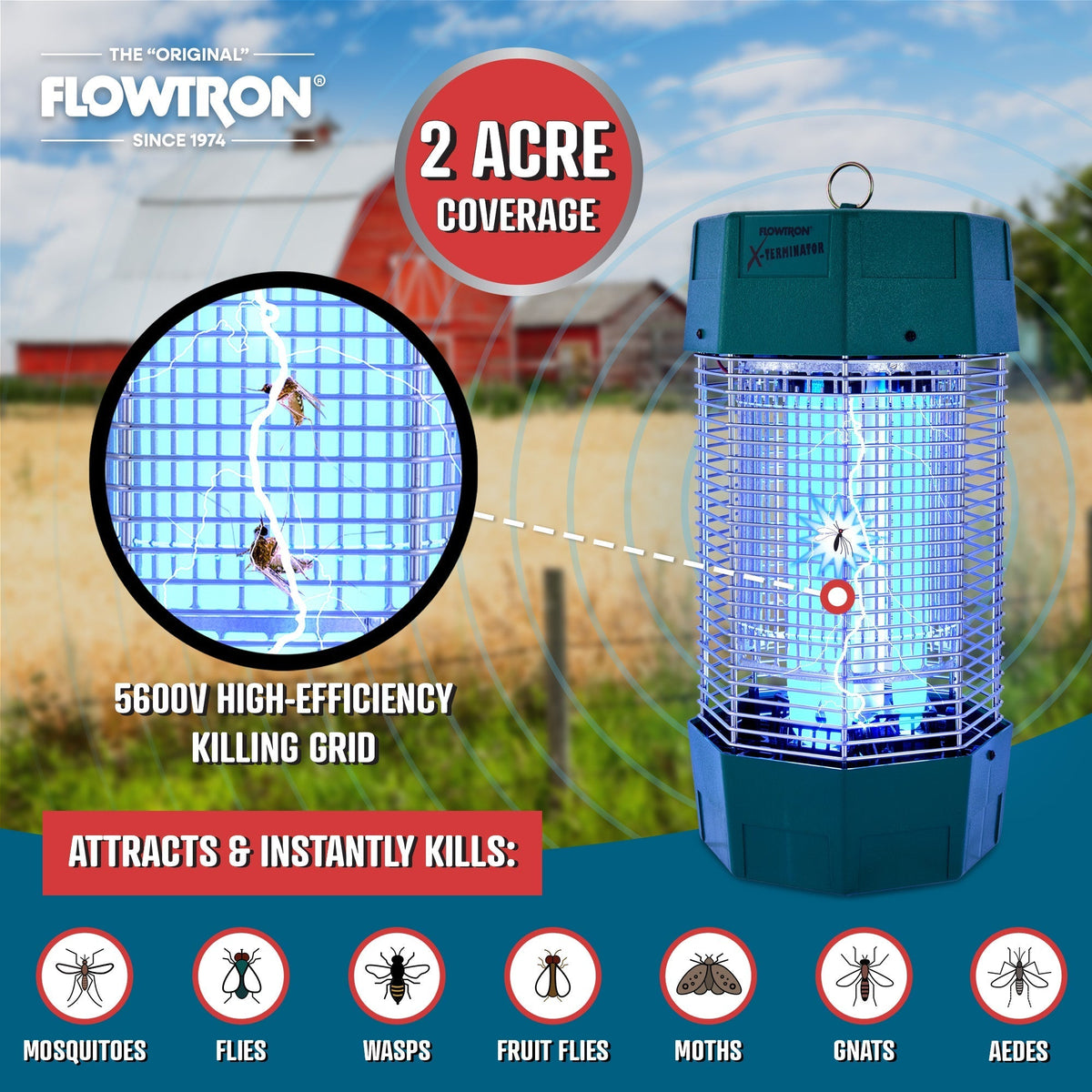 120W Outdoor Bug Zapper, 2 Acre Coverage