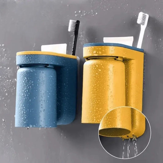 2-Piece Wall-Mounted Toothbrush Holder with Cup – Space-Saving and Hygienic