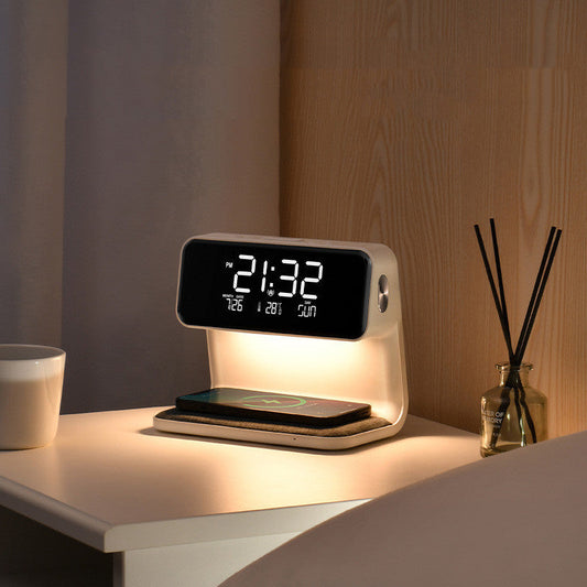 3-in-1 Bedside Lamp with Wireless Charger, LCD Alarm Clock, and Touch Dimmable LED Table Lamp