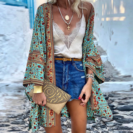 Boho Mid-Length Kimono Cardigan