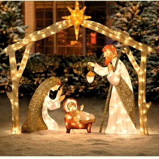 Christmas Garden Decoration | LED-Lit Holy Family for Garden and Patio