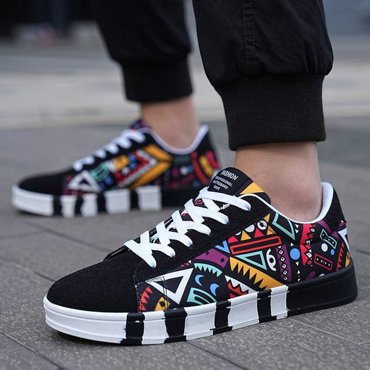 Colorful Low-Top Sneakers with All-Over Graphic Print