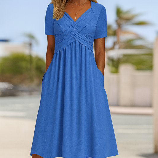 Crossover Short-Sleeve Dress