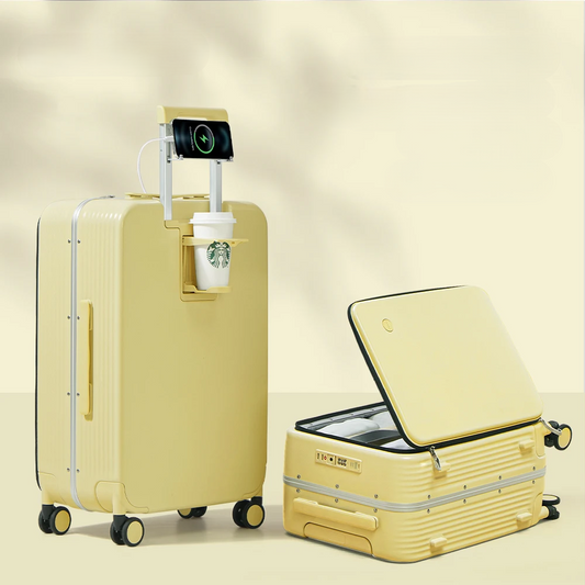 Durable Hardshell Suitcase with USB Port and Cup Holder for Travel