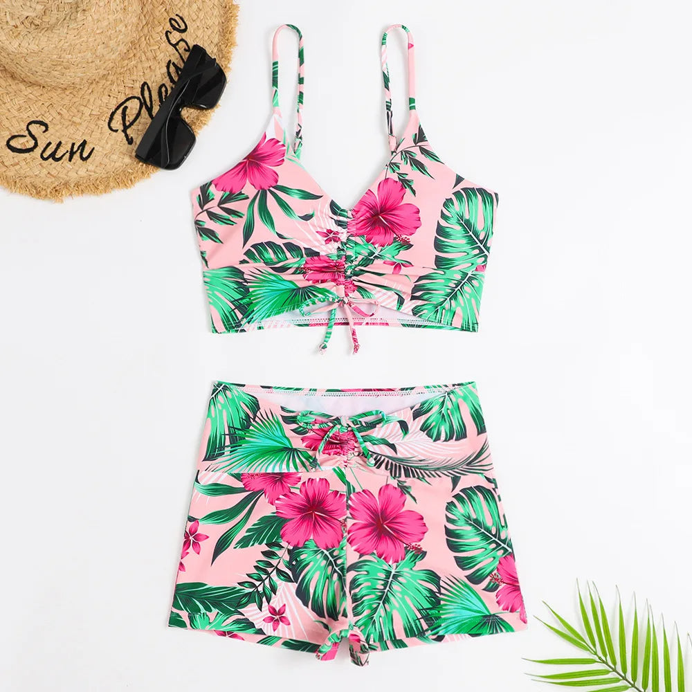 Floral Print High-Waisted Bikini with Summer Flair