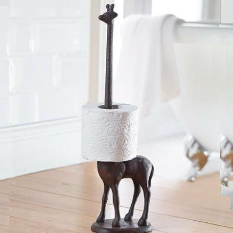 Freestanding Cast Iron Giraffe Toilet Paper Holder - Animal Bathroom Decor