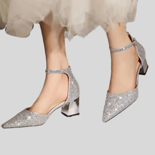 Glitter High Heels with Ankle Straps