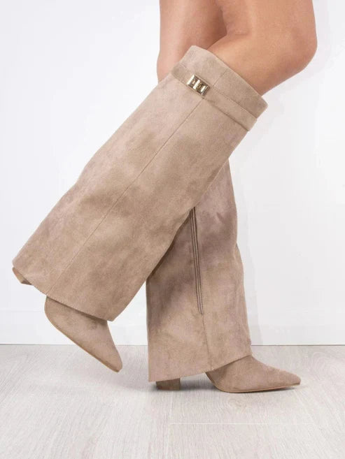 Knee-High Fold-Over Boots with Block Heel