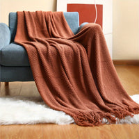 Knitted Throw Blanket with Tassels - Lightweight Bubble Texture Blanket for Bed and Sofa
