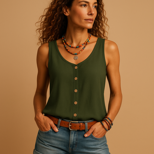 Lightweight Sleeveless Blouse with Buttons