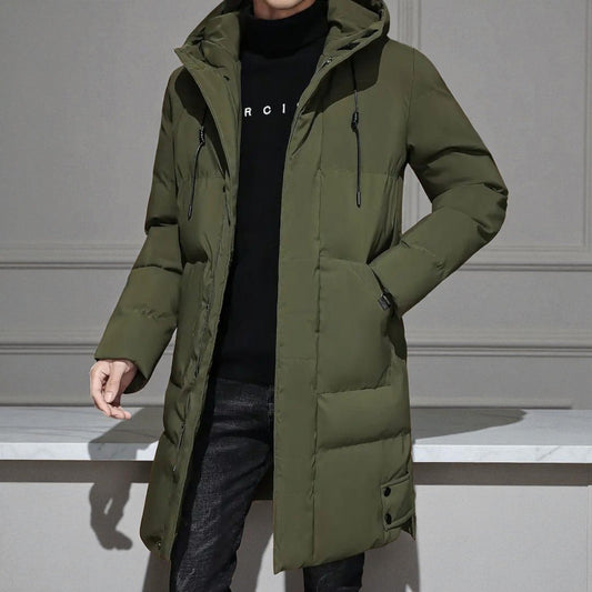 Men's Long Hooded Winter Parka – Warm Padded Coat with Pockets