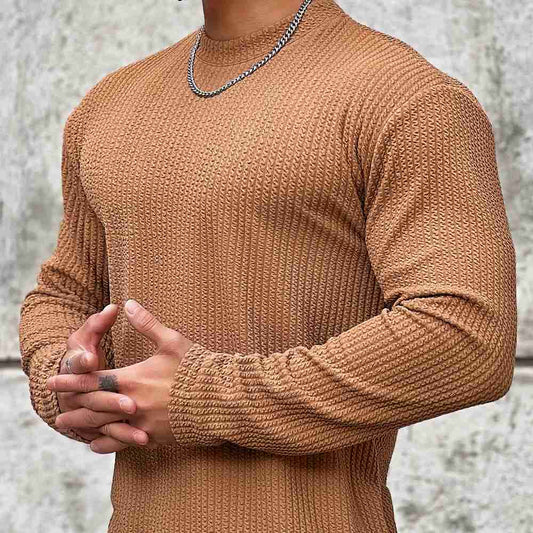 Men's Long-Sleeved Textured Pullover Sweater