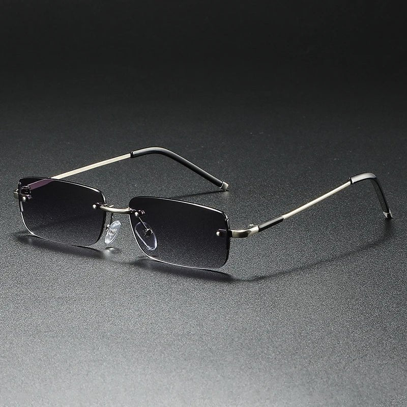 Men's Rimless Rectangular Sunglasses with Gradient Lenses and Gold-Tone Temples