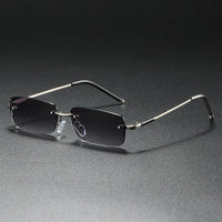 Men's Rimless Rectangular Sunglasses with Gradient Lenses and Gold-Tone Temples