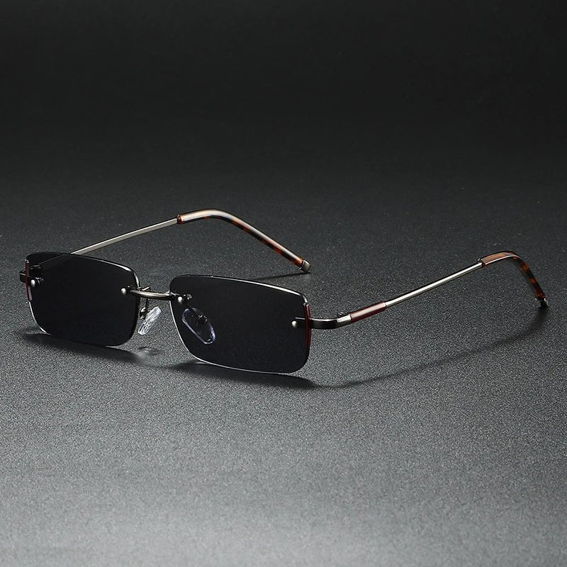 Men's Rimless Rectangular Sunglasses with Gradient Lenses and Gold-Tone Temples