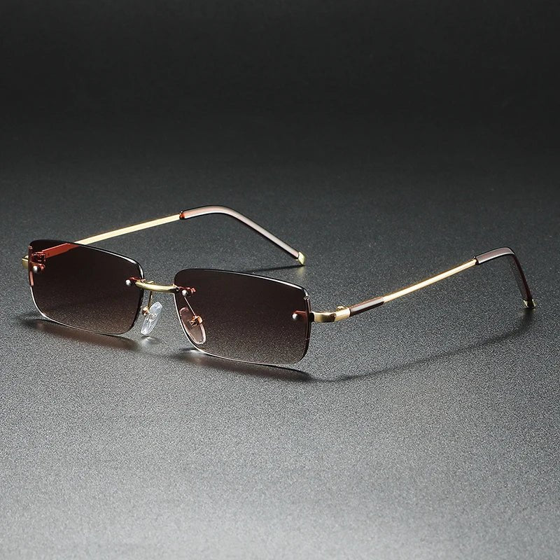 Men's Rimless Rectangular Sunglasses with Gradient Lenses and Gold-Tone Temples