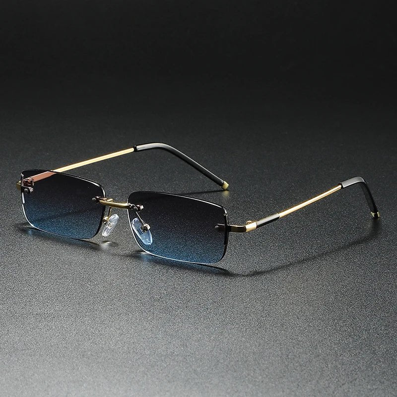 Men's Rimless Rectangular Sunglasses with Gradient Lenses and Gold-Tone Temples