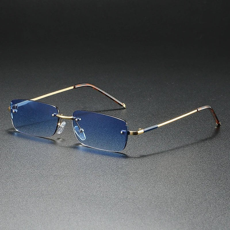 Men's Rimless Rectangular Sunglasses with Gradient Lenses and Gold-Tone Temples