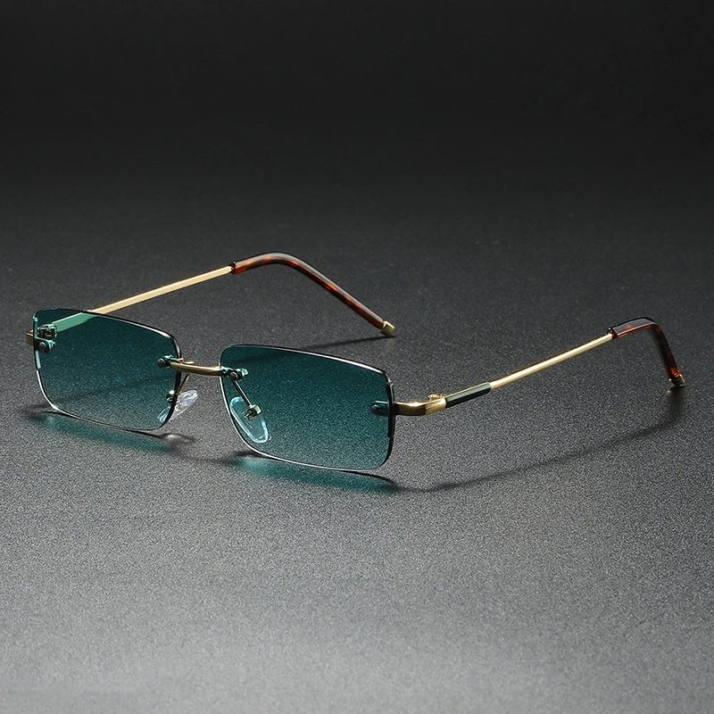 Men's Rimless Rectangular Sunglasses with Gradient Lenses and Gold-Tone Temples