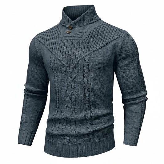 Men's Shawl Collar Cable-Knit Sweater