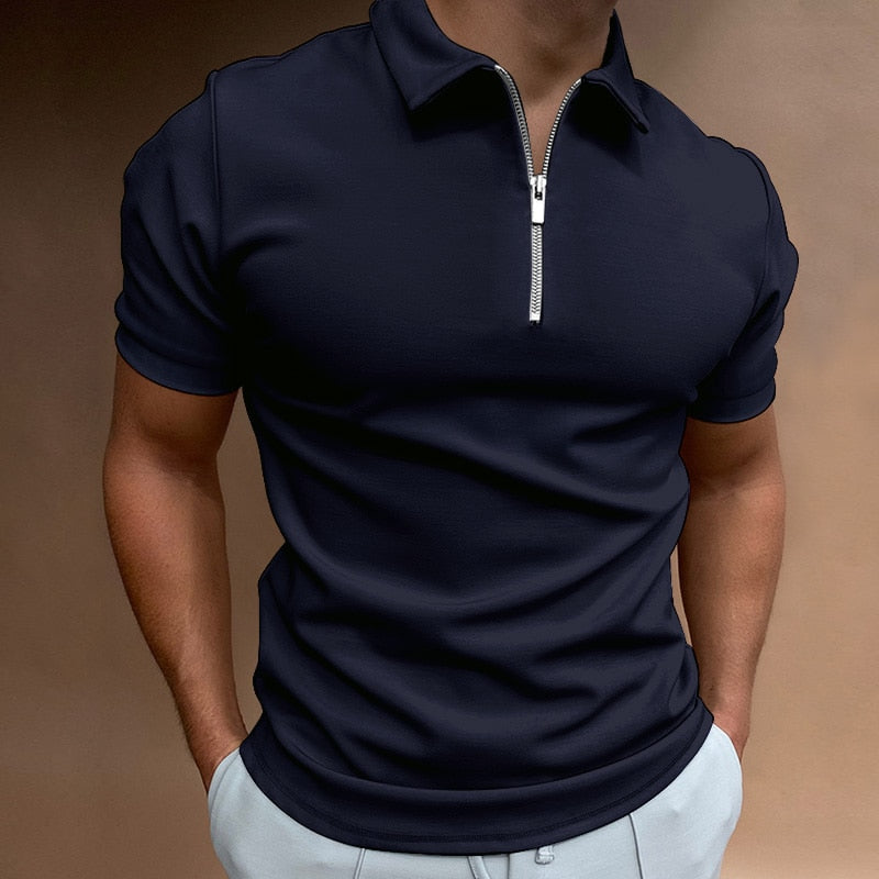 Men's Solid Zip Polo Shirt - Stylish & Comfortable