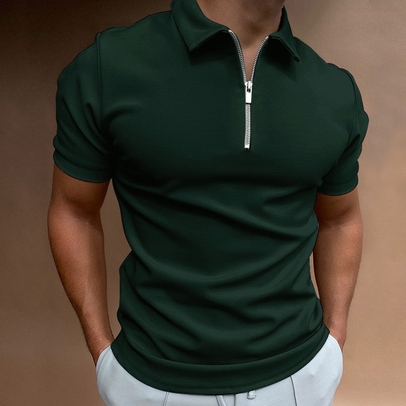 Men's Solid Zip Polo Shirt - Stylish & Comfortable