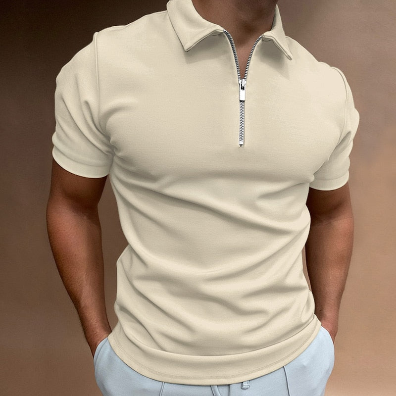 Men's Solid Zip Polo Shirt - Stylish & Comfortable