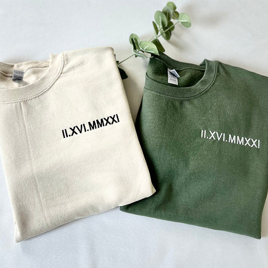 Personalised Matching Couples Hoodies with Roman Numeral Date