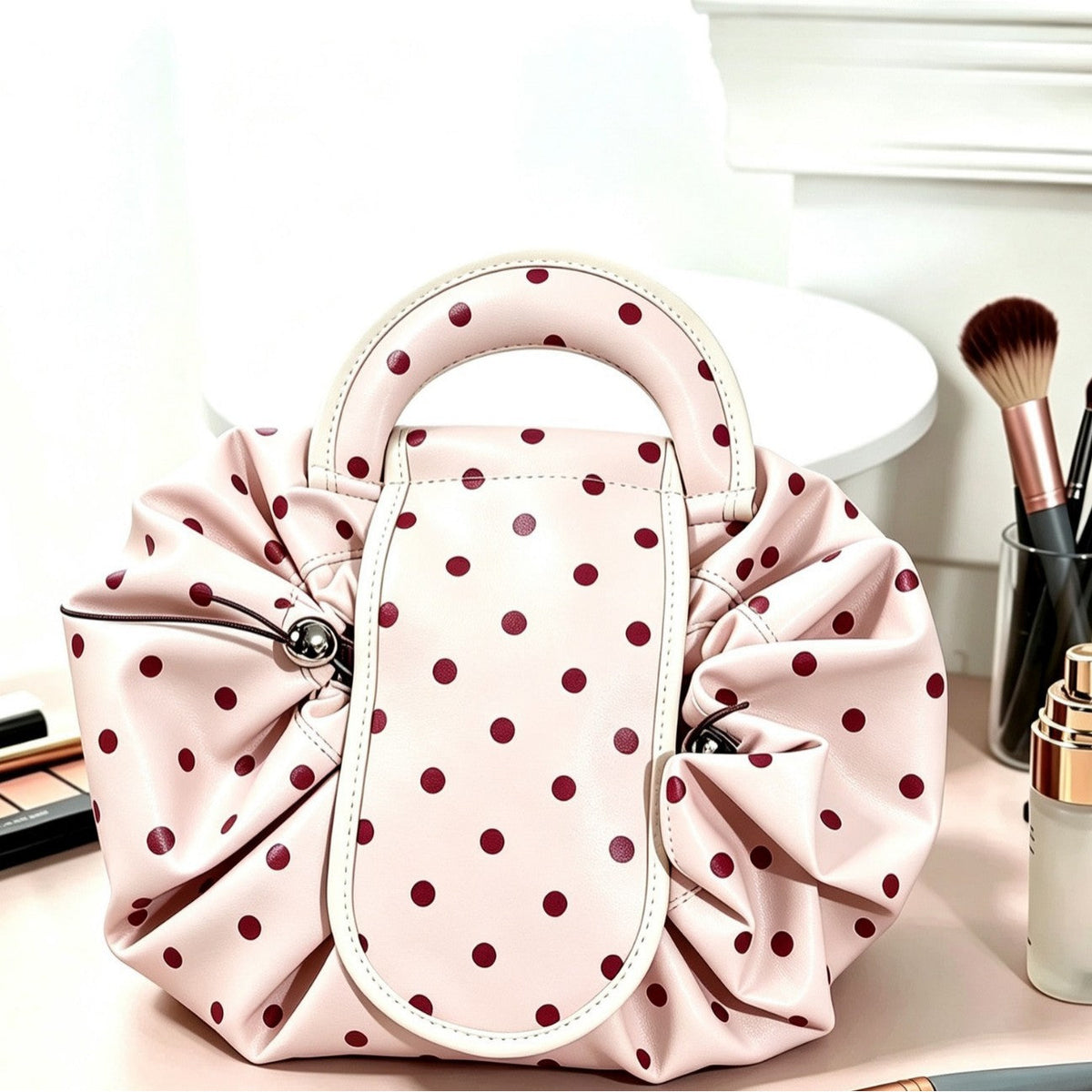 Polka Dot Toiletry Bag with Ruffle Details