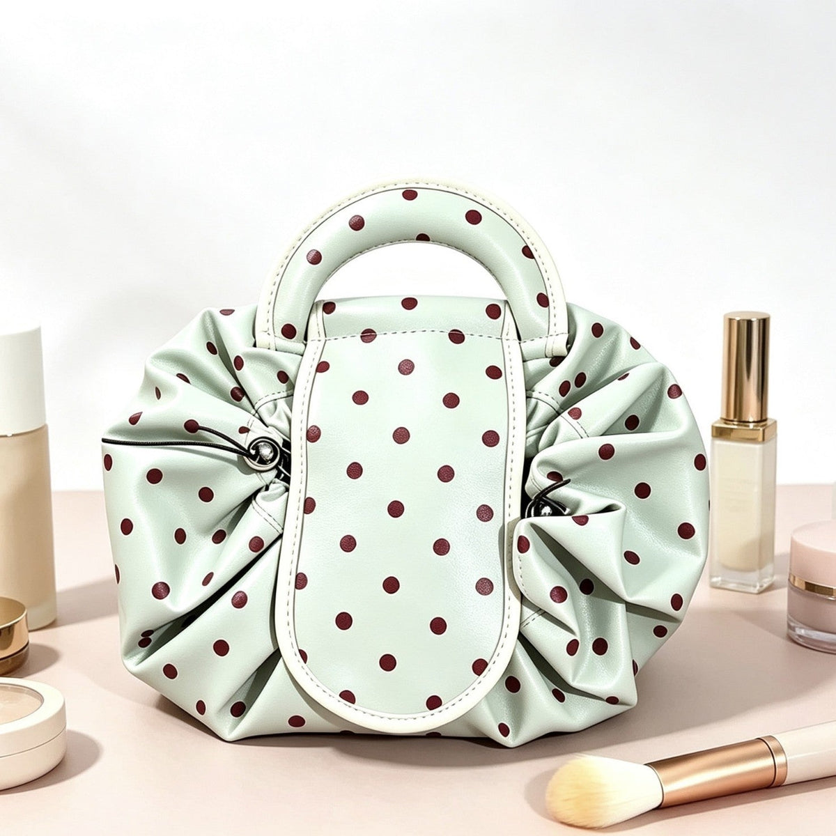 Polka Dot Toiletry Bag with Ruffle Details