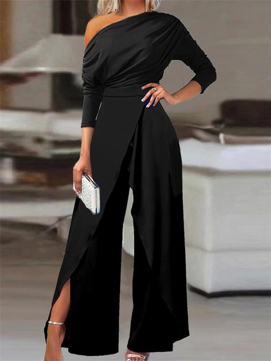Ruched One-Shoulder Jumpsuit