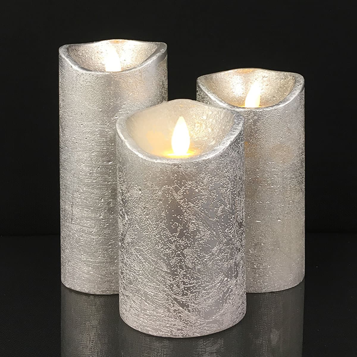 Rustic LED Pillar Candles with 3D Flame - Set of 3
