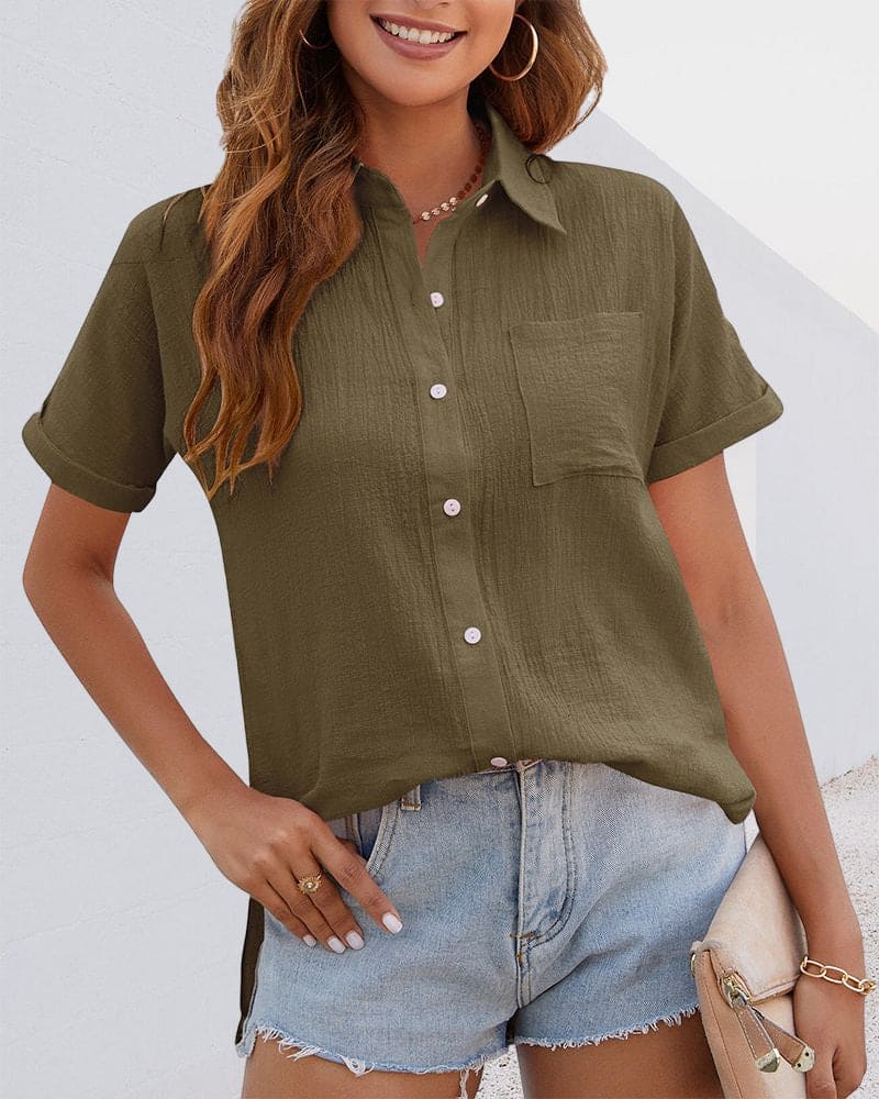 Short-Sleeve Button-Up Blouse - Elin