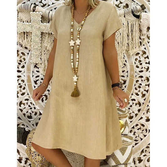 Short-Sleeve V-Neck A-Line Summer Mini Dress