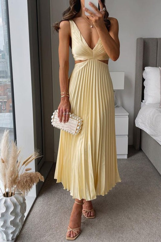 Sleeveless Pleated V-Neck Mother of the Bride Maxi Dress